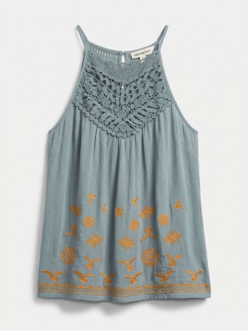Davi & Dani Medium Boho Embroidered Crochet Lace Tank Top